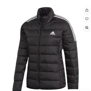 Adidas Women's Black Puffer Jacket with White Stripes
